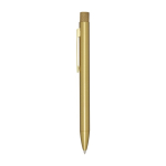 Recycled brass pen with logo and iron clip, blue ink gold colour