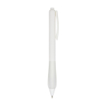 Recycled plastic pen with rubberized body, black ink transparent white colour