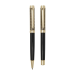 Pen and rollerball set with gold-plated chrome finish, blue ink gold colour