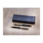 Pen and rollerball set with gold-plated chrome finish, blue ink gold colour