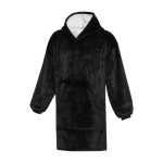 Polyester flannel hooded blanket with front pocket black colour