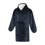 Polyester flannel hooded blanket with front pocket dark blue colour