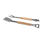 4-in-1 barbecue toolset with wooden handle natural colour