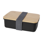 Recycled plastic lunchbox with bamboo lid and elastic band black colour