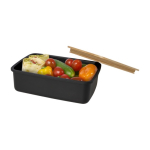 Recycled plastic lunchbox with bamboo lid and elastic band black colour