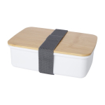 Recycled plastic lunchbox with bamboo lid and elastic band white colour