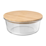 Borosilicate glass salad bowl with bamboo lid, 750 ml natural colour