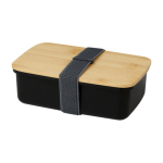 Recycled plastic lunchbox with bamboo lid, 500 ml black colour