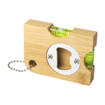 Bamboo bottle opener keyring with leveler natural colour