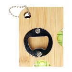 Bamboo bottle opener keyring with leveler natural colour