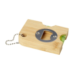 Bamboo bottle opener keyring with leveler natural colour