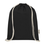 Durable recycled cotton drawstring bag, 140 g/m² black colour