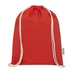 Durable recycled cotton drawstring bag, 140 g/m² red colour