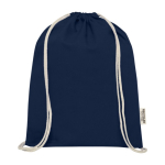 Durable recycled cotton drawstring bag, 140 g/m² navy-blue colour