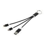 4-in-1 charging cable with keyring made of recycled aluminium black colour