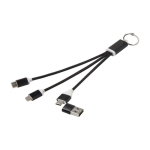 4-in-1 charging cable with keyring made of recycled aluminium black colour