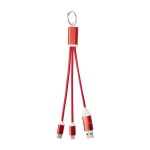 4-in-1 charging cable with keyring made of recycled aluminium red colour