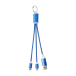 4-in-1 charging cable with keyring made of recycled aluminium royal blue colour