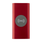 Wireless recycled aluminium power bank, 8,000 mAh red colour