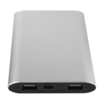 Wireless recycled aluminium power bank, 8,000 mAh silver colour