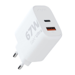 Charger plug with 2 USB ports and 67W power white colour