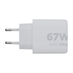 Charger plug with 2 USB ports and 67W power white colour