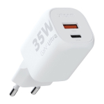 Recycled plastic charger plug with 2 ports, 35W white colour