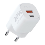 Recycled plastic charger plug with 2 ports, 20W white colour