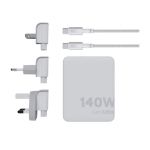 Ultra-thin travel charger with 4 ports for multiple regions, 240W white colour