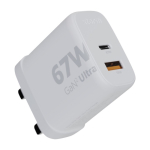 British plug charger made of recycled plastic, 67W white colour