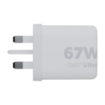 British plug charger made of recycled plastic, 67W white colour