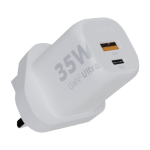 Wall charger with British plug and two connection ports, 35W white colour