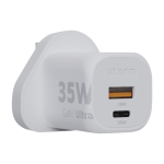 Wall charger with British plug and two connection ports, 35W white colour