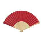 Bamboo and paper fan with perforated decorations red colour