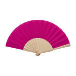 Hand fan made of wood and polyester, fully smooth pink colour