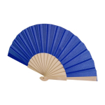 Hand fan made of wood and polyester, fully smooth royal blue colour