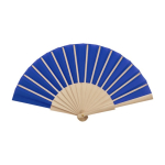 Hand fan made of wood and polyester, fully smooth royal blue colour