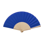 Hand fan made of wood and polyester, fully smooth royal blue colour