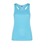 Women's sports vest made of technical fabric, 140 g/m², Roly turquoise colour