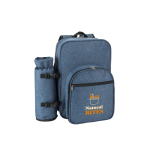 Recycled polyester picnic cooler backpack with utensils blue colour image with logo