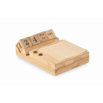 Bamboo desktop calendar for office use with phone stand wood colour