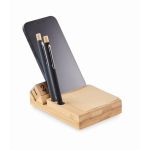 Bamboo desktop calendar for office use with phone stand wood colour second view