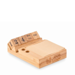 Bamboo desktop calendar for office use with phone stand wood colour view with print area