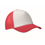 Polyester baseball cap with white front panel, 150 g/m2 red colour