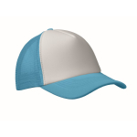 Polyester baseball cap with white front panel, 150 g/m2 cyan blue colour