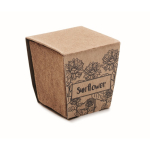 Square biodegradable plant pot with sunflower seeds, made in the EU beige colour eighth view