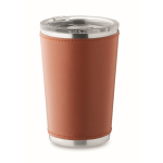 Stainless steel tumbler with removable faux leather sleeve, 350 ml brown colour