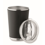 Stainless steel tumbler with removable faux leather sleeve, 350 ml black colour second view