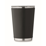 Stainless steel tumbler with removable faux leather sleeve, 350 ml black colour fourth view