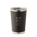 Stainless steel tumbler with removable faux leather sleeve, 350 ml black colour view with print area